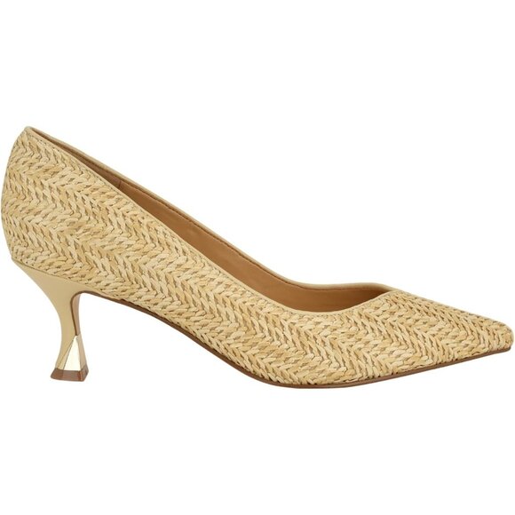 Nine West Womens Light Natural Leather Closed Pointed Toe Kitten Heels Pumps - Picture 5 of 6